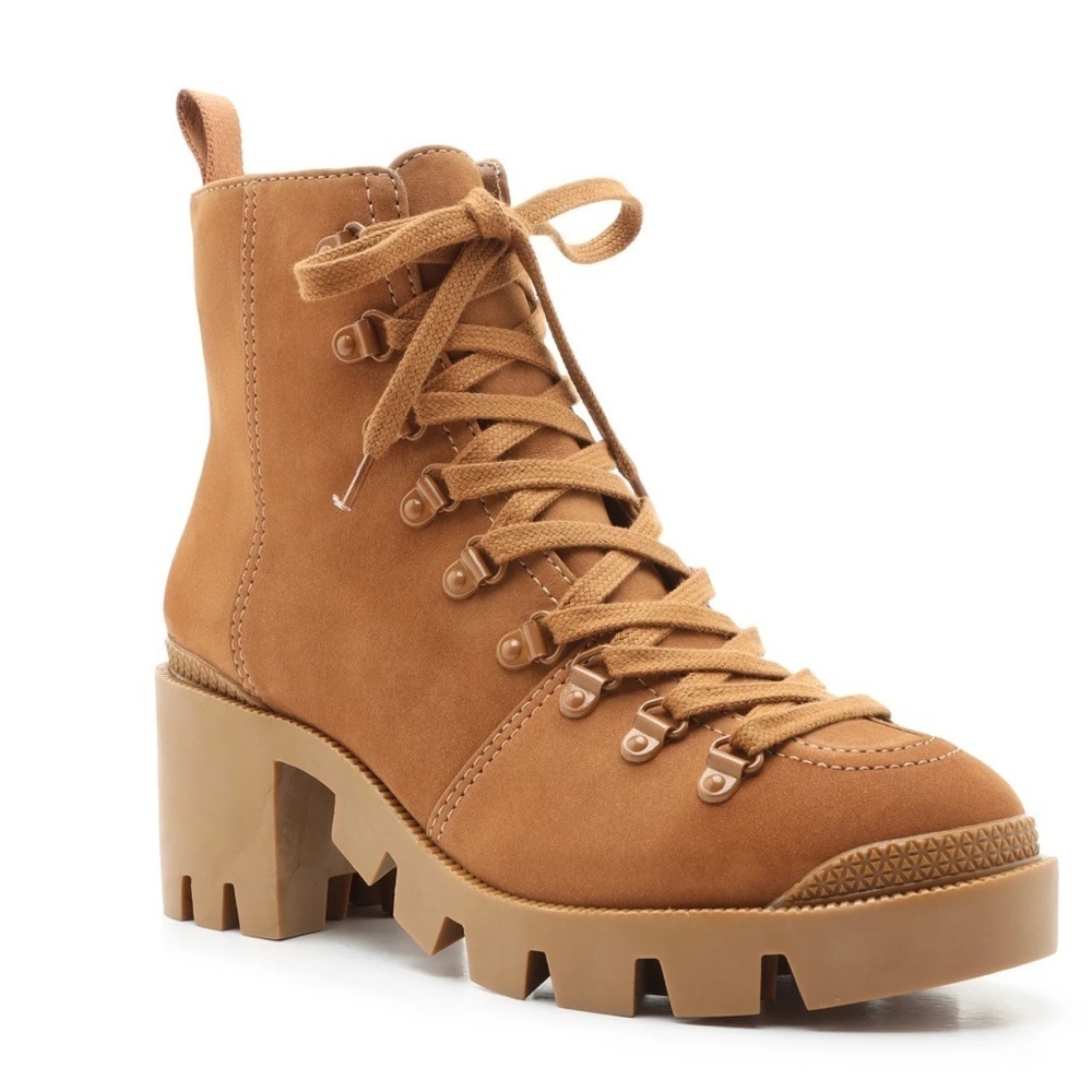 SCHUTZ leather combat lug sole boots light tan brown sz 8.5 booties